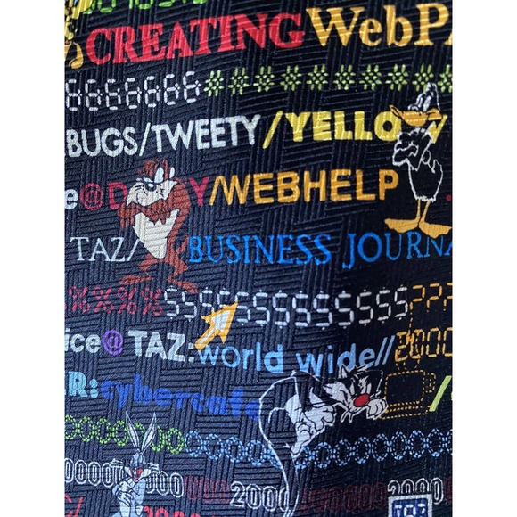 Vintage 1999 90s Warner Bros silk Looney Tunes Internet tie Bugs Bunny Taz Daffy - Picture 3 of 10